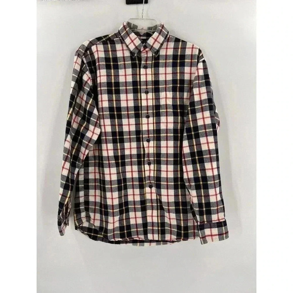 Men's L.L. Bean Blue Yellow Red Plaid Flannel Button Long Sleeve Shirt - MEDIUM - Picture 1 of 10